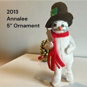Annalee 2013 Felt Snowman 5” Ornament Top Hat Red Scarf Winter Collectible